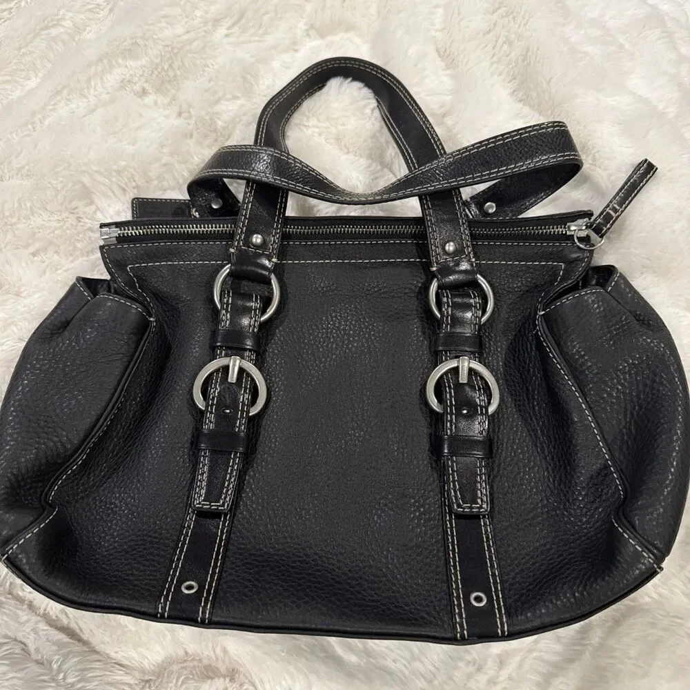 Coach Shoulder Bag Womens Medium Black Leather Ring Buckle H0782-F10887 Strap